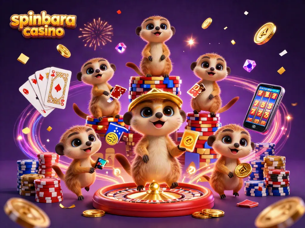 Experience the thrill of spinbara casino with meerkats managing a vibrant casino scene full of excitement.