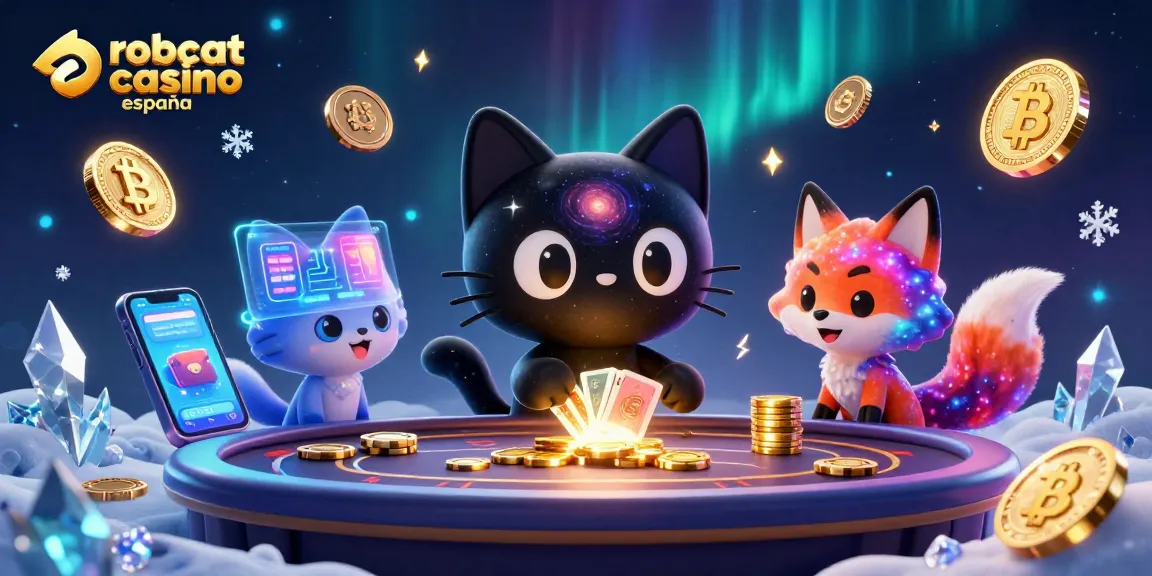 Engage in gaming excitement at robocat casino españa with a captivating illustration of a cosmic casino.